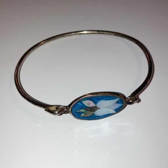 Vintage Alpaca Mexico Silver Mother of Pearl and Abalone Bracelet - Picture 2 of 7